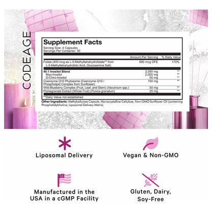 Suplemento Liposomal De Inositol 40 1 Con Folato Y Coq10 Para Salud Ovárica 120 Caps