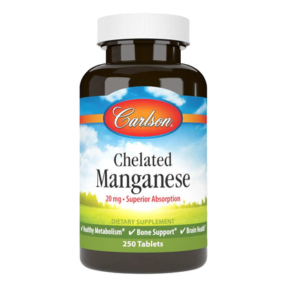 Manganeso Quelado 20 Mg Absorcion Superior Metabolismo Salud Huesos Y Cerebro 250 Tabletas