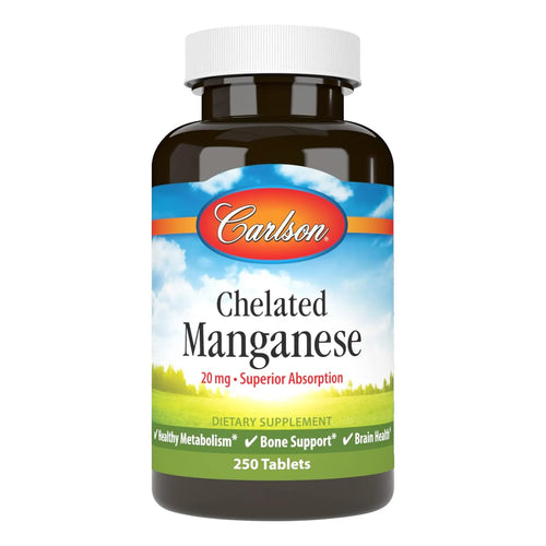 Manganeso Quelado 20 Mg Absorcion Superior Metabolismo Salud Huesos Y Cerebro 250 Tabletas