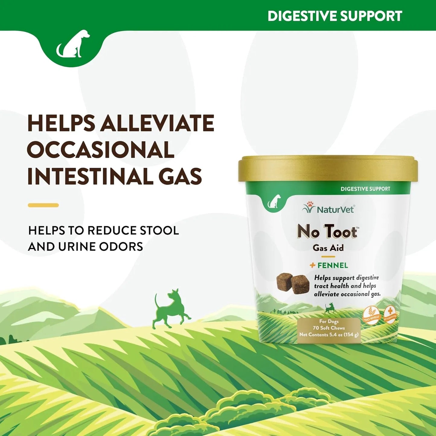 Suplemento Para Perros Sin Gas Con Hinojo 70 Masticables Sua NaturVet Alivia Gases Y Malestar