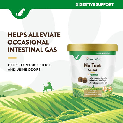 Suplemento Para Perros Sin Gas Con Hinojo 70 Masticables Sua NaturVet Alivia Gases Y Malestar