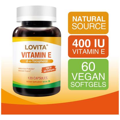 Vitamina E Natural 400 UI Cápsulas Blandas Veganas Piel Cabello Uñas Antioxidante