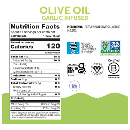 Aceite De Oliva Virgen Extra Italiano Con Ajo Bajo FODMAP Certificado Monash