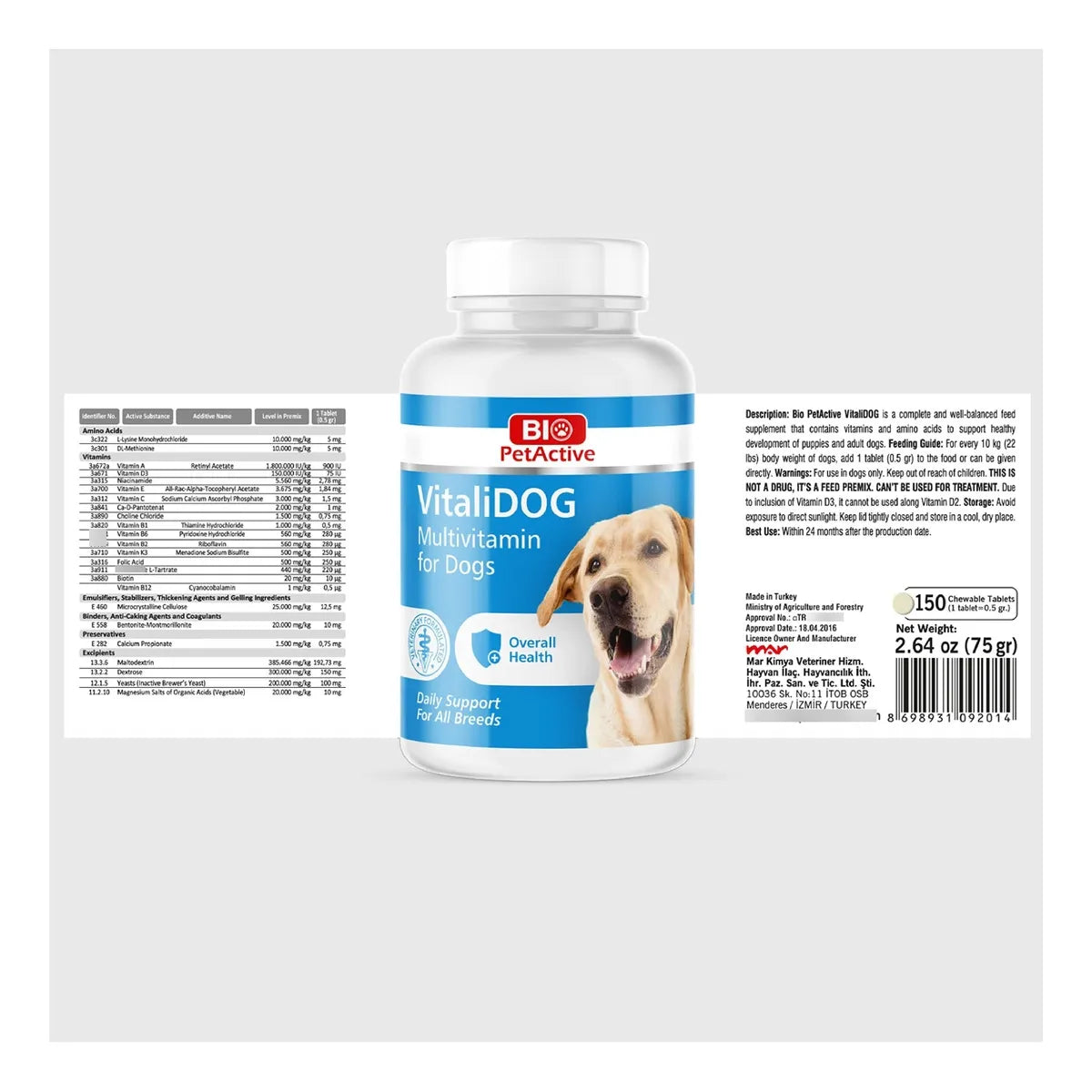 VitaliDOG Multivitamínico Para Perros Piel Pelaje Y Salud 150 Tabletas