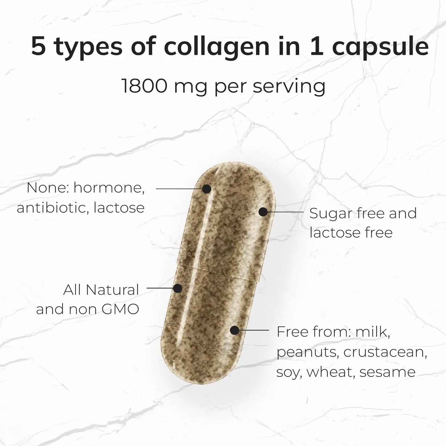 Péptidos De Colágeno 1800 Mg 90 Cápsulas Tipo I Ii Iii V X Suplemento Piel Cabello Uñas
