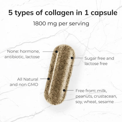 Péptidos De Colágeno 1800 Mg 90 Cápsulas Tipo I Ii Iii V X Suplemento Piel Cabello Uñas