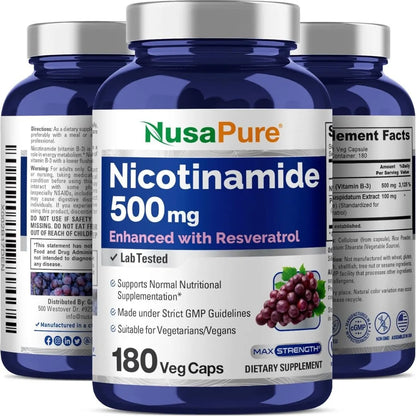 Suplemento Nussuplemento Nusapure Nicotinamide 500mg Con Resveratrol 180 Cápsulas Veganas Salud Piel Energíaapure Nicotinamid - Imagen 3