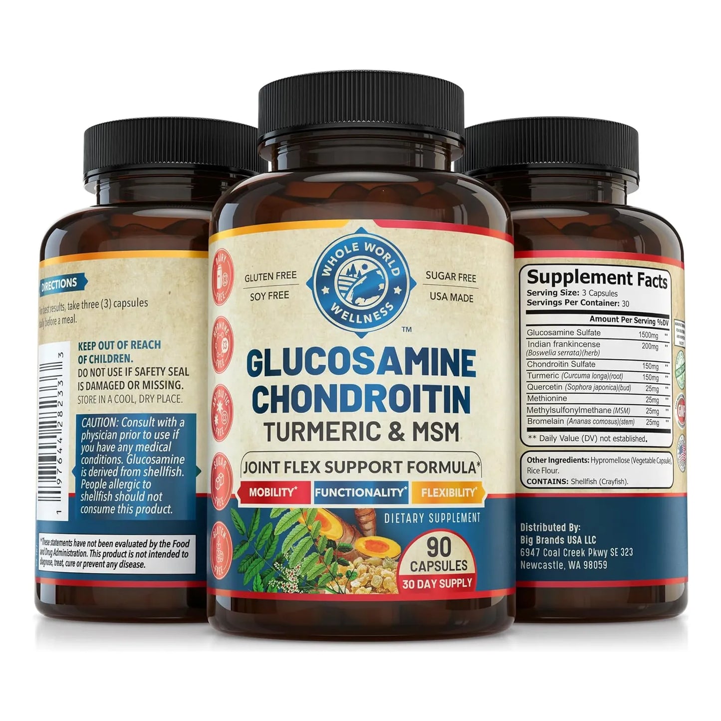 Suplemento Articular Glucosamina Condroitina MSM Curcuma Alivia Dolor Rigidez