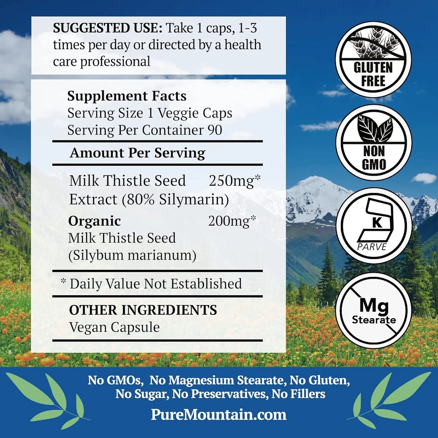 Capsulas De Cardo Mariano Organico 90 Unidades Con Extracto Pure Mountain Botanicals