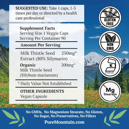 Capsulas De Cardo Mariano Organico 90 Unidades Con Extracto Pure Mountain Botanicals