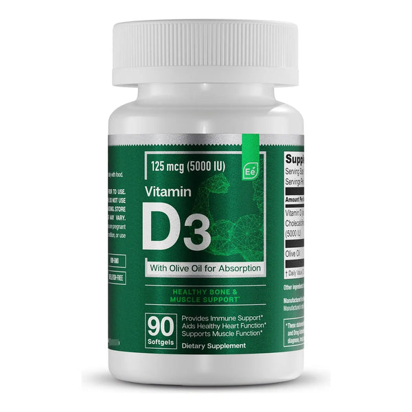 Vitaminas D3 5000 UI Capsulas Blandas Con Aceite De Oliva Para Huesos Musculos E Inmunidad