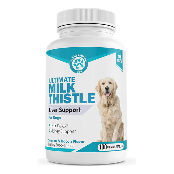 Tabletas Masticables Cardo Mariano Sabor Salmón Y Tocino Para Perros Salud Hepática 100 Unidades