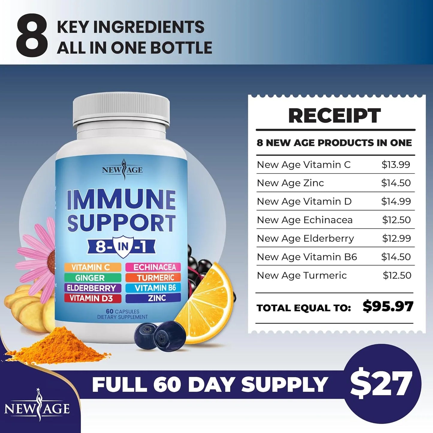 Suplemento Inmunologico 8 En 1 Con Equinacea Vitamina C Zinc Y Sauco Potente Formula Para Defensas