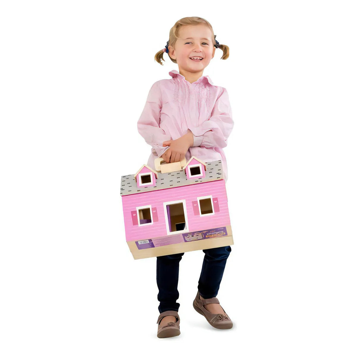 Casa Rosada Plegable Melissa Doug Casa Muñecas Madera Con Muebles Y Muñecas