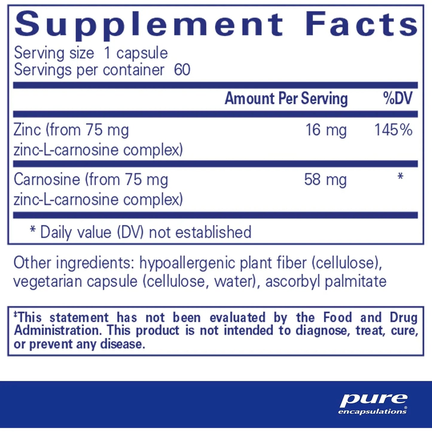 Pure Encapsulations Peptic Care Zinc L Carnosina 60 Capsulas Salud Gastrica