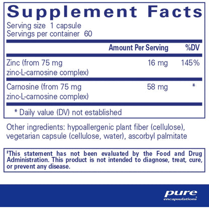 Pure Encapsulations Peptic Care Zinc L Carnosina 60 Capsulas Salud Gastrica