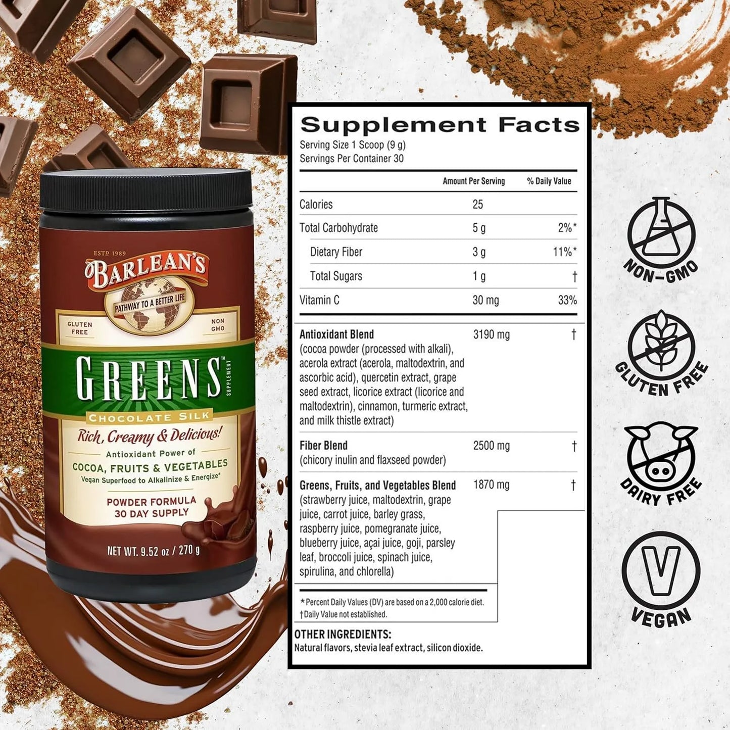 Polvo De Verduras De Chocolate Barleans Superalimento Nutritivo Y Delicioso