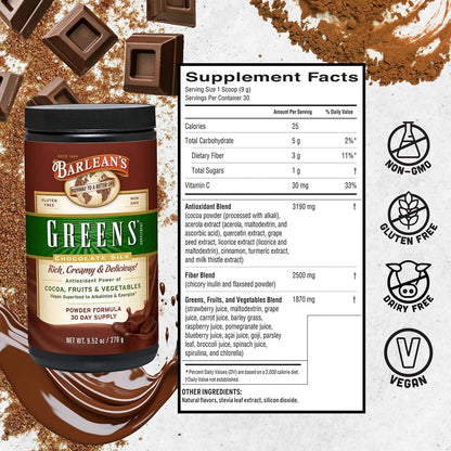 Polvo De Verduras De Chocolate Barleans Superalimento Nutritivo Y Delicioso