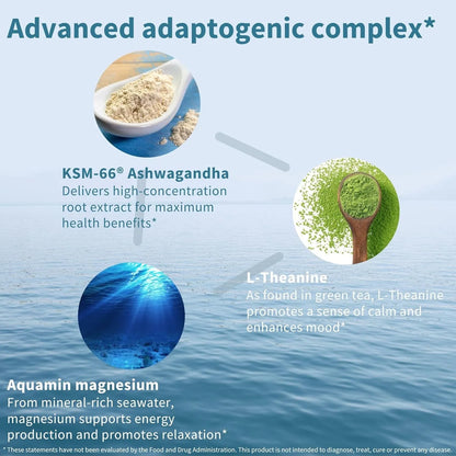 Complejo Adaptogeno Ashwagandha KSM66 LTeanina Magnesio Alivio Estrés y Sueño