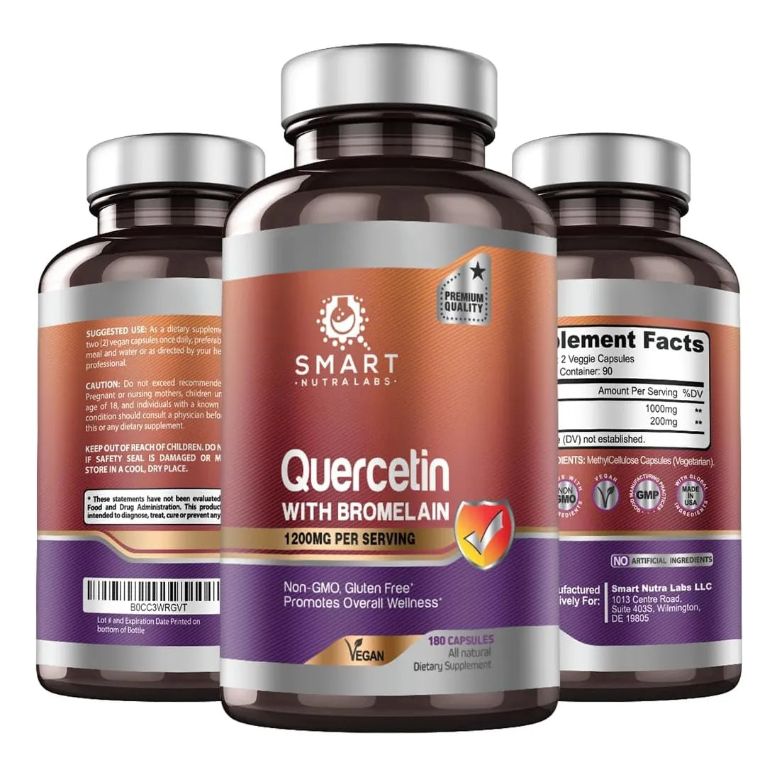 Quercetina Con Bromelina 180 Capsulas 1200 Mg Apoyo Inmunologico Vegano
