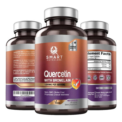 Quercetina Con Bromelina 180 Capsulas 1200 Mg Apoyo Inmunologico Vegano