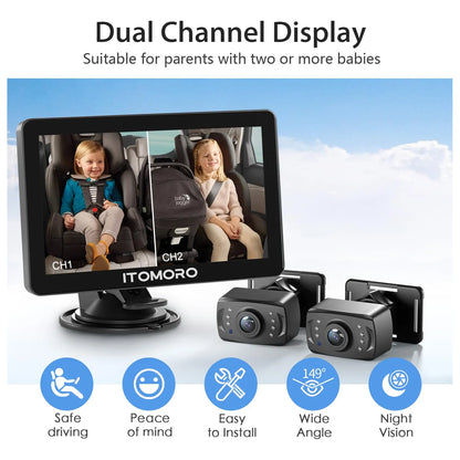 Camara De Coche Para Bebe 7 Pulgadas Dual Vision Nocturna Pantalla IPS 1080P