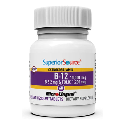 Vitamina B12 Cianocobalamina 10000 Mcg B6 Y Ácido Fólico Tabletas Microlingües