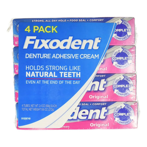 Fixodent Adhesivo Para Dentaduras Postizas Sujeción Duradera Y Cómoda Pack X 4