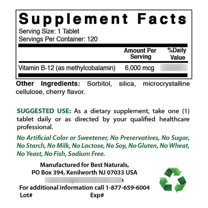 Vitamina B12 Metilcobalamina 6000 Mcg 120 Comprimidos Sublinguales Energia Y Memoria