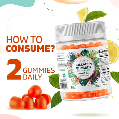 Gomitas Colageno Hidrolizado Vitamina C Zinc Biotina 200 Mg Piel Cabello Uñas
