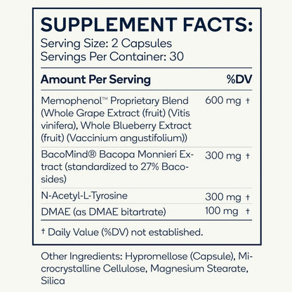 Focus Suplemento Nootropico Natural Memofenol Bacopa Dmae 60 Capsulas