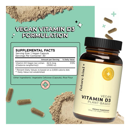 Vitamina D3 2500 UI Vegana De Líquenes Apoyo Inmunológico Y Óseo 30 Cápsulas