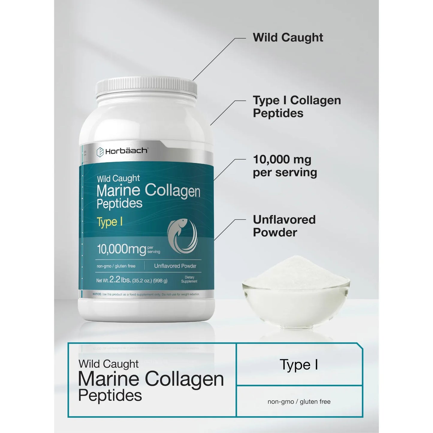 Polvo De Colageno Marino Hidrolizado 1000 Gramos Peptidos Tipo I Sin Sabor Keto Paleo