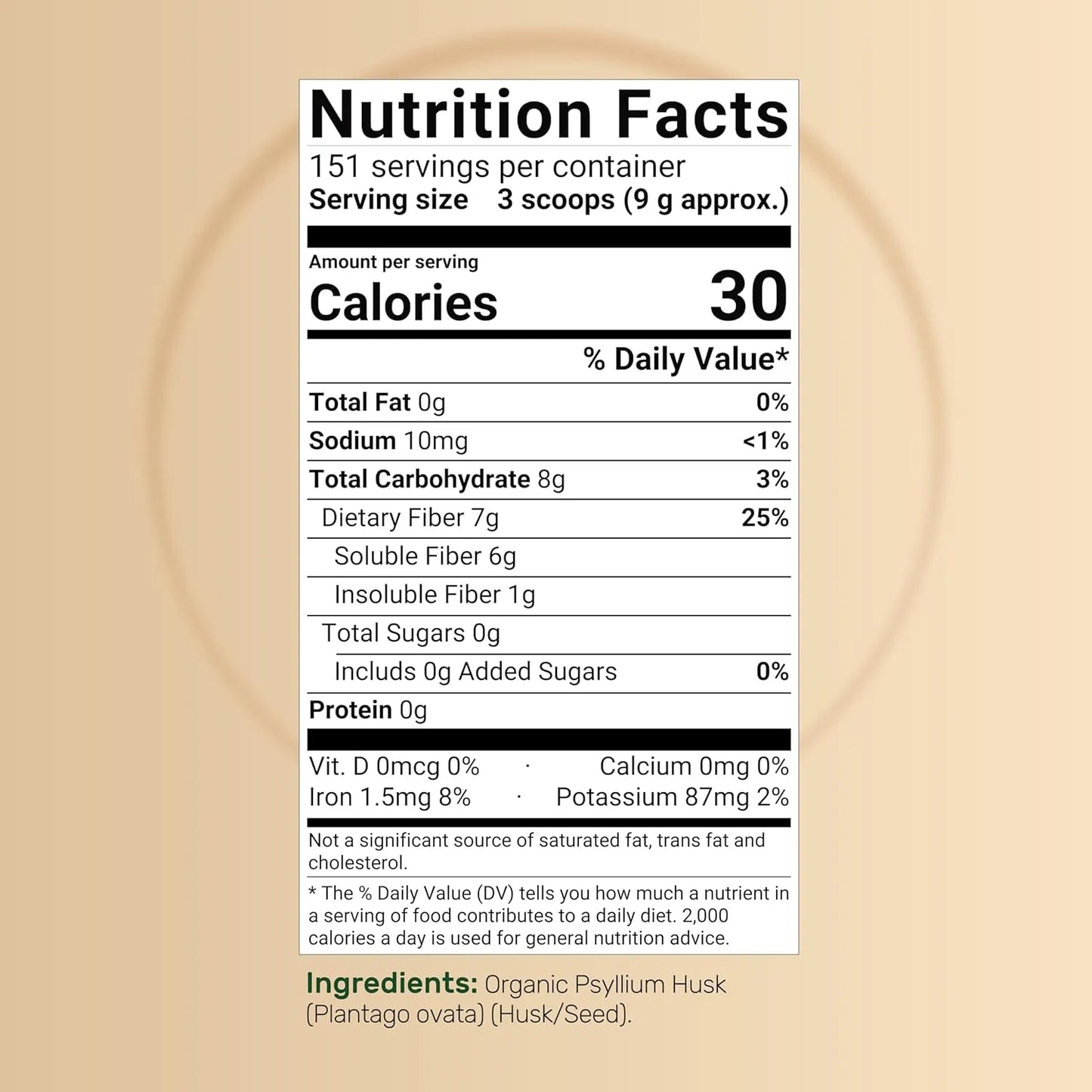 Polvo Orgánico De Cáscara De Psyllium 1.36 Kg Fibra Soluble Para Digestión Y Corazón