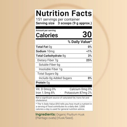 Polvo Orgánico De Cáscara De Psyllium 1.36 Kg Fibra Soluble Para Digestión Y Corazón