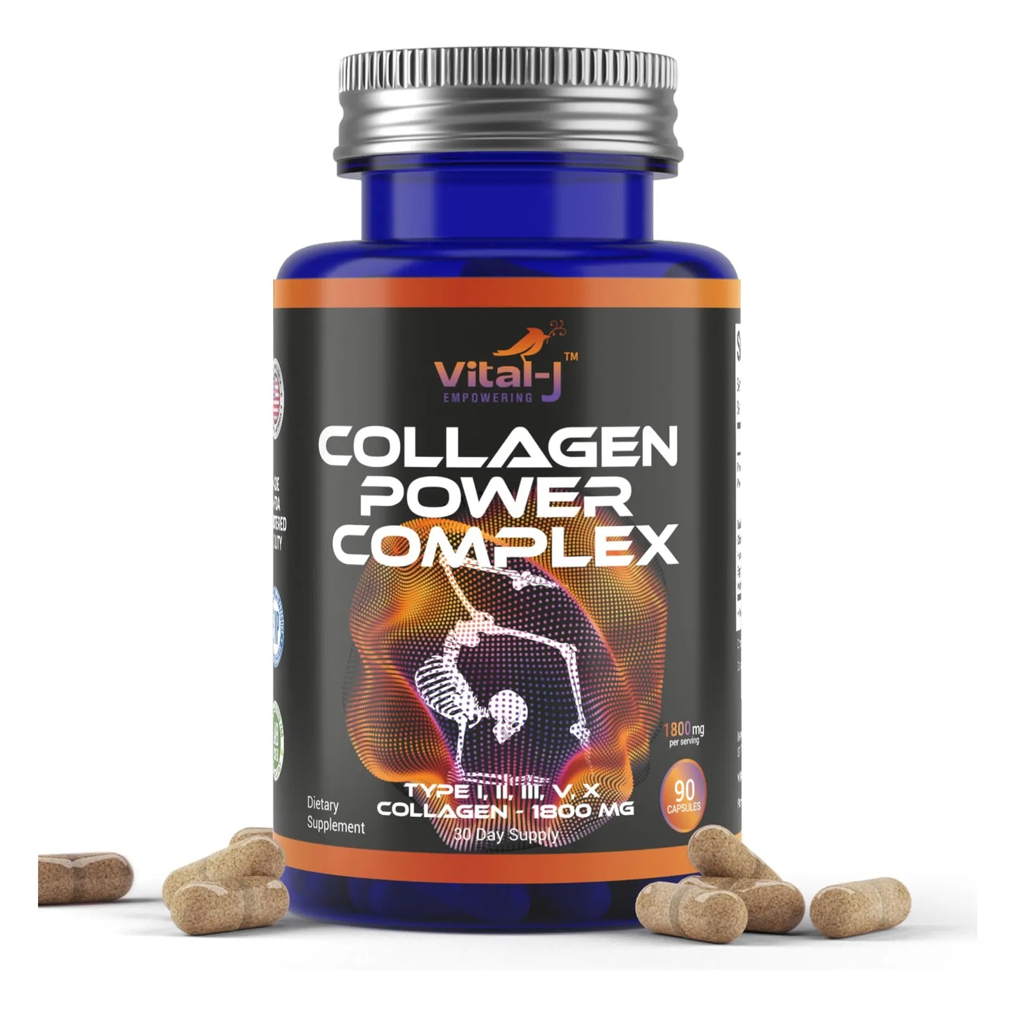 Péptidos De Colágeno 1800 Mg 90 Cápsulas Tipo I Ii Iii V X Suplemento Piel Cabello Uñas