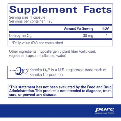 Coenzima Q10 30 Mg Pure Encapsulations Suplemento Energía Antioxidante Salud Cerebral 120 Cápsulas