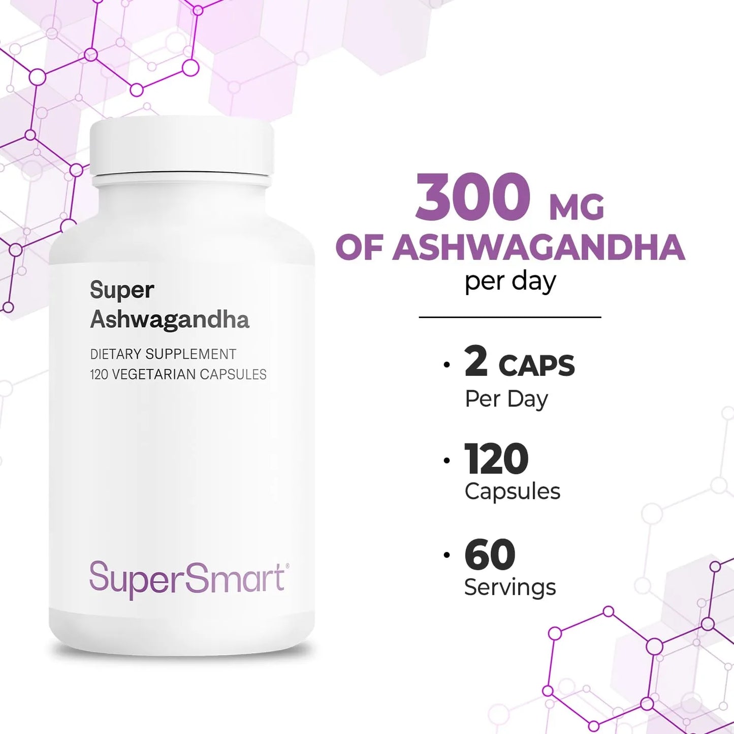 Super Ashwagandha KSM 66 600 Mg 5 Withanolides 120 Capsulas Veganas