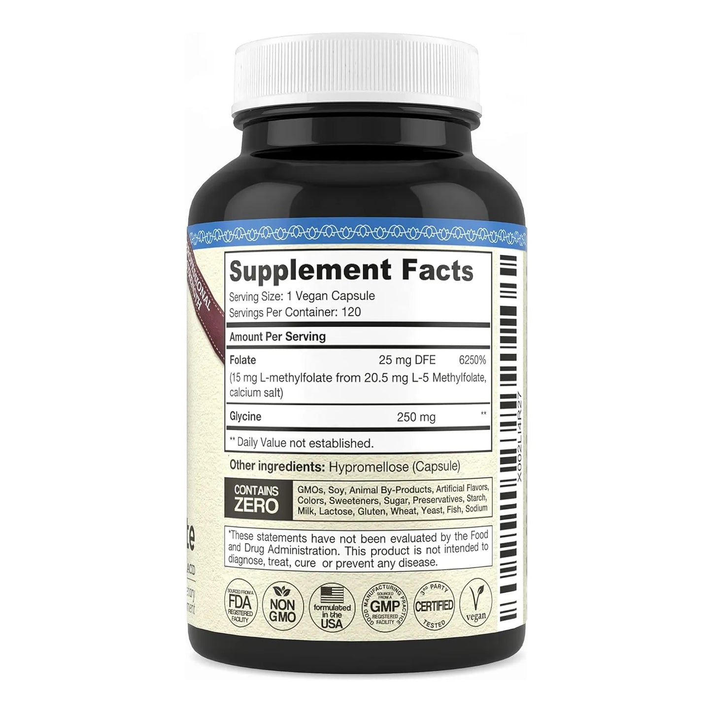 L-Metilfolato 15 Mg 120 Capsulas Veganas Suplemento Cerebral Y Animo