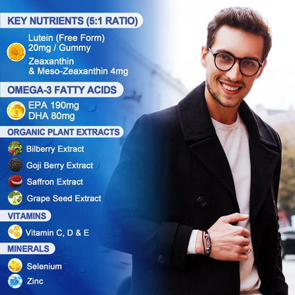 Gomitas Luteína Y Zeaxantina Para Ojos 40 Mg Con EPA DHA Sin Azúcar
