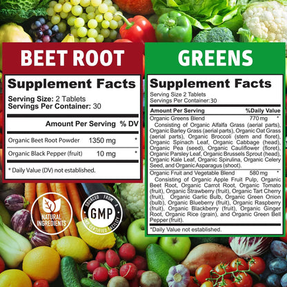 N1N Premium Organic Superfood Greens And Beet Root Tablets 120 Tabletas Para Inmunidad Y Energía