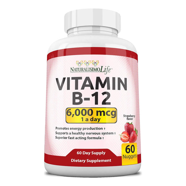 Vitamina B12 6000 Mcg Acción Rápida Sabor Fresa Energía Y Vitalidad