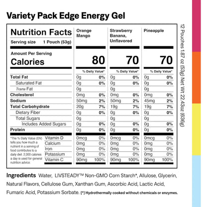 UCAN Edge Energy Gel Shots 12 Paquetes 60ml Energía Sin Azúcar Vegano