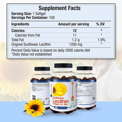 Lecitina De Girasol 1200 Mg 100 Geles Blandos Soporte Cerebral Y Hepático