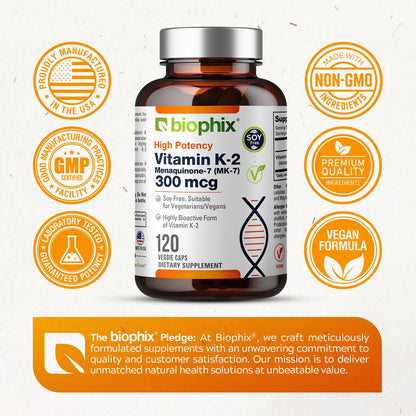 Vitamina K2 MK7 300mcg 120 Cápsulas Veganas Salud Ósea Y Cardiovascular