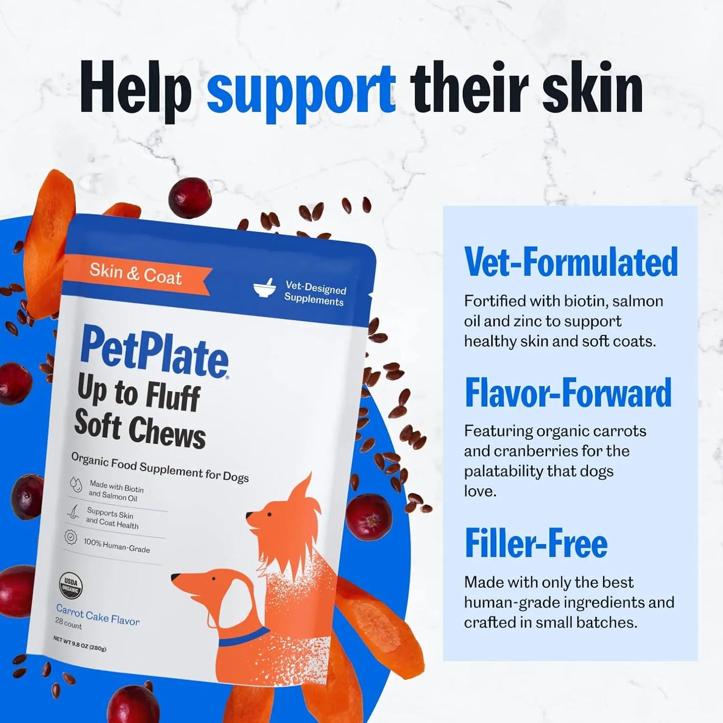 Masticables Suaves Para Perros Con Soporte Para Piel Y Pelaje Ingredientes Orgánicos