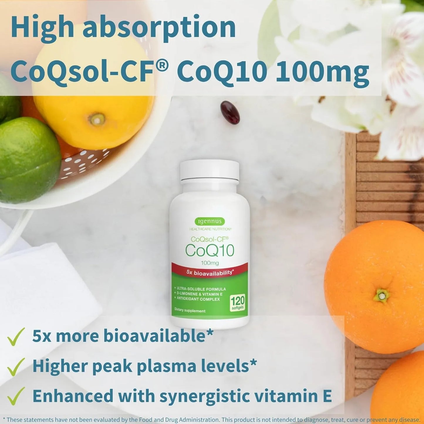 Coenzima Q10 100 Mg Con D Limoneno 5 Veces Mas Biodisponible 120 Capsulas