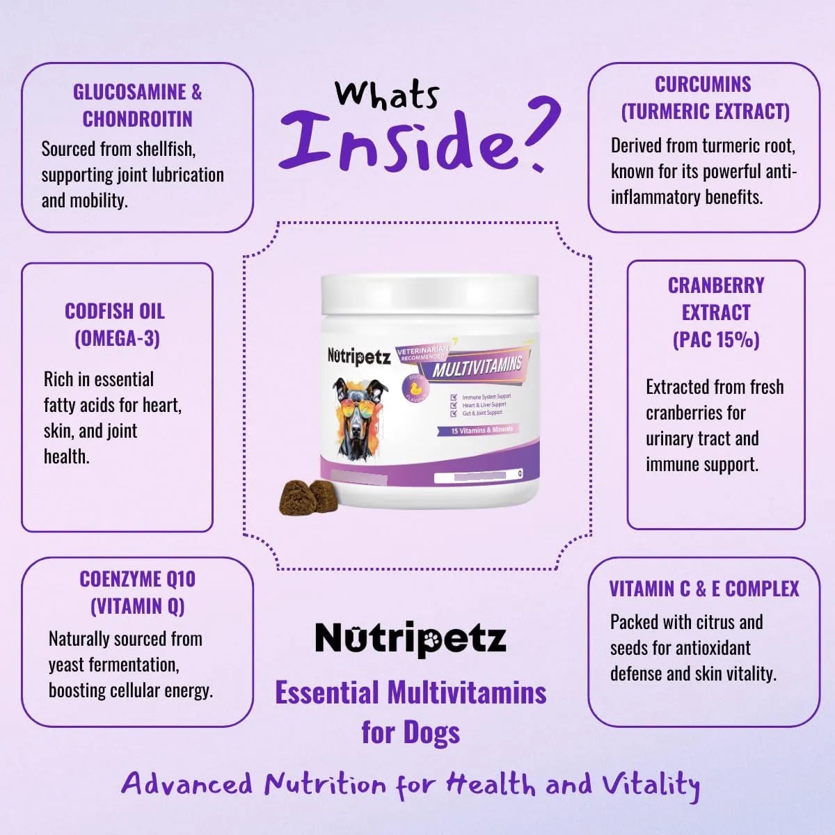 Multivitaminas Masticables Para Perros 120 Unidades Salud Cerebro Piel Y Digestión