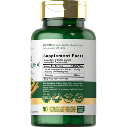 Ashwagandha KSM66 600mg Con LTeanina 120 Comprimidos Vegano Sin Gluten