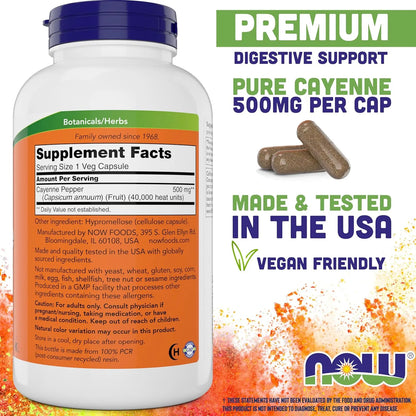 Cayena 500 Mg 360 Cápsulas Vegetales Paquete Doble NOW